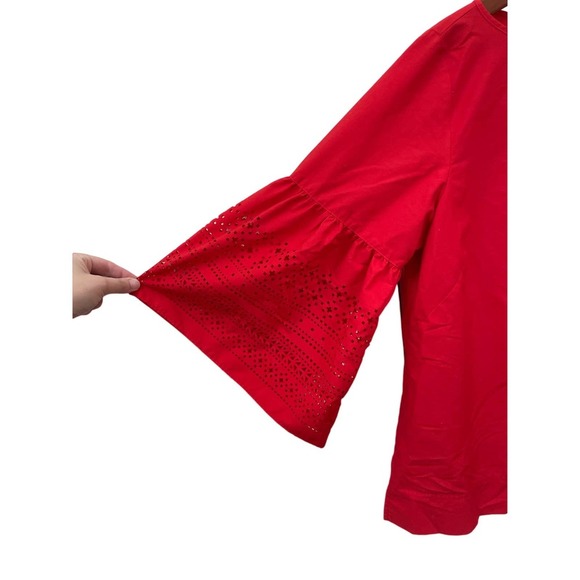 Lauren Ralph Lauren Red Top Laser Cut Bell Sleeves Large - Picture 4 of 8